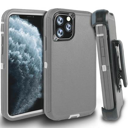 iPhone 11Pro Case  (Belt Clip fit Otterbox Defender) Heavy Duty Rugged Multi Layer Hybrid Protective Shockproof Cover with Belt Clip [Compatible for Apple iphone 11Pro] 5.8 inch (GRAY & WHITE) - Place Wireless