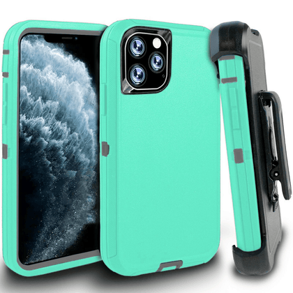 iPhone 11Pro Case  (Belt Clip fit Otterbox Defender) Heavy Duty Rugged Multi Layer Hybrid Protective Shockproof Cover with Belt Clip [Compatible for Apple iphone 11Pro] 5.8 inch (AQUA MINT & GRAY) - Place Wireless