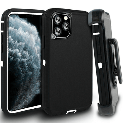 iPhone 11Pro Case  (Belt Clip fit Otterbox Defender) Heavy Duty Rugged Multi Layer Hybrid Protective Shockproof Cover with Belt Clip [Compatible for Apple iphone 11Pro] 5.8 inch (BLACK & WHITE) - Place Wireless