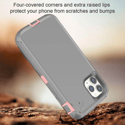 iPhone 11Pro Case  (Belt Clip fit Otterbox Defender) Heavy Duty Rugged Multi Layer Hybrid Protective Shockproof Cover with Belt Clip [Compatible for Apple iphone 11Pro] 5.8 inch  (GRAY & PINK ) - Place Wireless