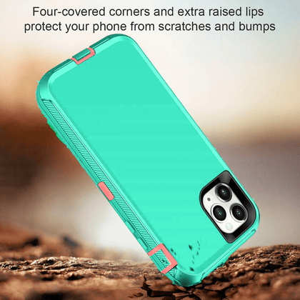 iPhone 11Pro Case  (Belt Clip fit Otterbox Defender) Heavy Duty Rugged Multi Layer Hybrid Protective Shockproof Cover with Belt Clip [Compatible for Apple iphone 11Pro] 5.8 inch  (AQUA MINT & PINK) - Place Wireless