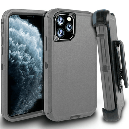 iPhone 11Pro Case  (Belt Clip fit Otterbox Defender) Heavy Duty Rugged Multi Layer Hybrid Protective Shockproof Cover with Belt Clip [Compatible for Apple iphone 11Pro] 5.8 inch (GRAY & GRAY) - Place Wireless