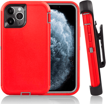 iPhone 11Pro Case  (Belt Clip fit Otterbox Defender) Heavy Duty Rugged Multi Layer Hybrid Protective Shockproof Cover with Belt Clip [Compatible for Apple iphone 11Pro] 5.8 inch  (RED & GRAY) - Place Wireless