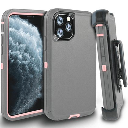 iPhone 11Pro max Case  (Belt Clip fit Otterbox Defender) Heavy Duty Rugged Multi Layer Hybrid Protective Shockproof Cover with Belt Clip [Compatible for Apple iphone 11Pro Max] 6.5 inch  (GRAY & PINK) - Place Wireless