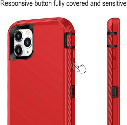 iPhone 11Pro max Case  (Belt Clip fit Otterbox Defender) Heavy Duty Rugged Multi Layer Hybrid Protective Shockproof Cover with Belt Clip [Compatible for Apple iphone 11Pro Max] 6.5 inch (RED & BLACK) - Place Wireless