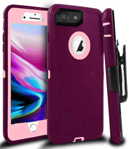 iPhone 6/6S Case(Belt Clip fit Otterbox Defender) Heavy Duty Protective Shockproof cover and touch screen protector with Belt Clip [Compatible for Apple iphone 6/6S] 4.7 inch(BURGUNDY & PINK) - Place Wireless