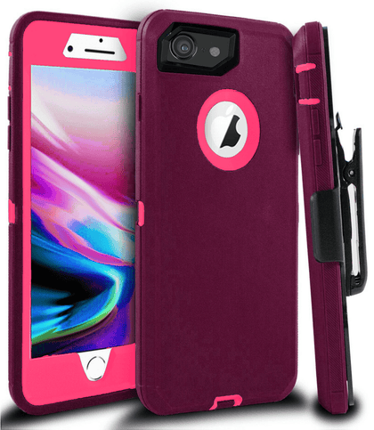 iPhone 6/6S Case(Belt Clip fit Otterbox Defender) Heavy Duty Protective Shockproof cover and touch screen protector with Belt Clip [Compatible for Apple iphone 6/6S] 4.7 inch(BURGUNDY & HOT PINK) - Place Wireless