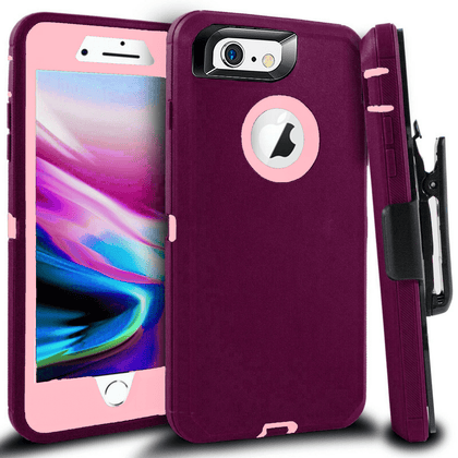 iPhone 6 Plus/6S Plus Case(Belt Clip fit Otterbox Defender) Heavy Duty Protective Shockproof cover and touch screen protector with Belt Clip [Compatible for Apple iphone 6 plus/6S PLUS] 5.5 inch (BURGUNDY &  PINK) - Place Wireless