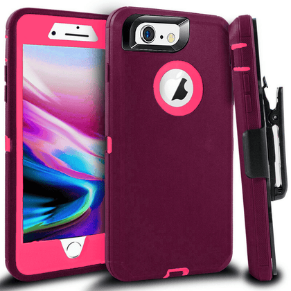 iPhone 6 Plus/6S Plus Case(Belt Clip fit Otterbox Defender) Heavy Duty Protective Shockproof cover and touch screen protector with Belt Clip [Compatible for Apple iphone 6 plus/6S PLUS] 5.5 inch (BURGUNDY & HOT PINK) - Place Wireless