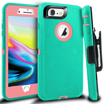 iPhone 6 Plus/6S Plus Case(Belt Clip fit Otterbox Defender) Heavy Duty Protective Shockproof cover and touch screen protector with Belt Clip [Compatible for Apple iphone 6 plus/6S PLUS] 5.5 inch (AQUA MINT & PINK) - Place Wireless