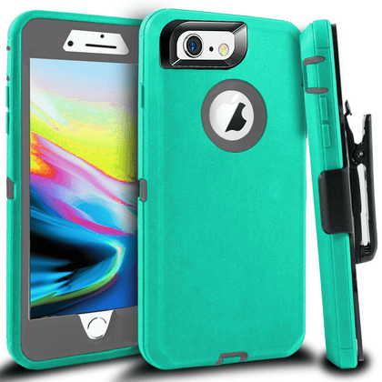 iPhone 6 Plus/6S Plus Case(Belt Clip fit Otterbox Defender) Heavy Duty Protective Shockproof cover and touch screen protector with Belt Clip [Compatible for Apple iphone 6 plus/6S PLUS] 5.5 inch (AQUA MINT & GRAY) - Place Wireless