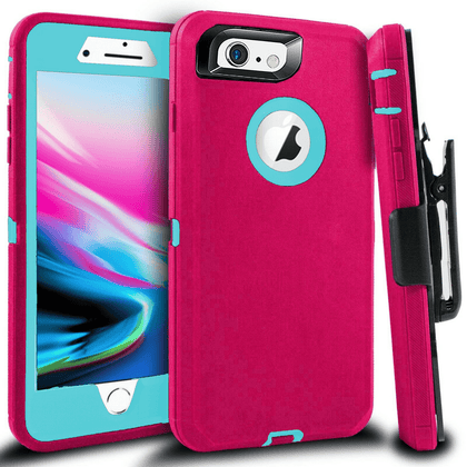 iPhone 6 Plus/6S Plus Case(Belt Clip fit Otterbox Defender) Heavy Duty Protective Shockproof cover and touch screen protector with Belt Clip [Compatible for Apple iphone 6 plus/6S PLUS] 5.5 inch (PINK & TEAL) - Place Wireless