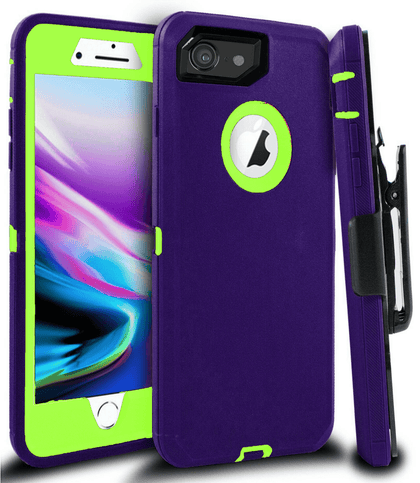 iPhone 7/8 Case(Belt Clip fit Otterbox Defender) Heavy Duty Protective Shockproof cover and touch screen protector with Belt Clip [Compatible for Apple iphone 7/8] 4.7 inch(PURPLE & GREEN) - Place Wireless