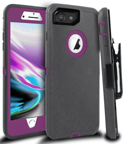 iPhone 7/8 Case(Belt Clip fit Otterbox Defender) Heavy Duty Protective Shockproof cover and touch screen protector with Belt Clip [Compatible for Apple iphone 7/8] 4.7 inch(GRAY & PURPLE) - Place Wireless
