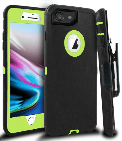 iPhone 7/8 Case(Belt Clip fit Otterbox Defender) Heavy Duty Protective Shockproof cover and touch screen protector with Belt Clip [Compatible for Apple iphone 7/8] 4.7 inch(BLACK & GREEN) - Place Wireless