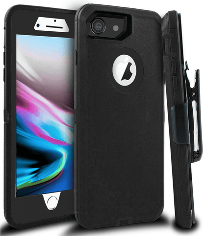 iPhone 7/8 Case(Belt Clip fit Otterbox Defender) Heavy Duty Protective Shockproof cover and touch screen protector with Belt Clip [Compatible for Apple iphone 7/8] 4.7 inch(BLACK & BLACK) - Place Wireless