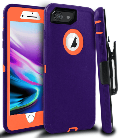iPhone 7/8 Case(Belt Clip fit Otterbox Defender) Heavy Duty Protective Shockproof cover and touch screen protector with Belt Clip [Compatible for Apple iphone 7/8] 4.7 inch(PURPLE & ORANGE) - Place Wireless
