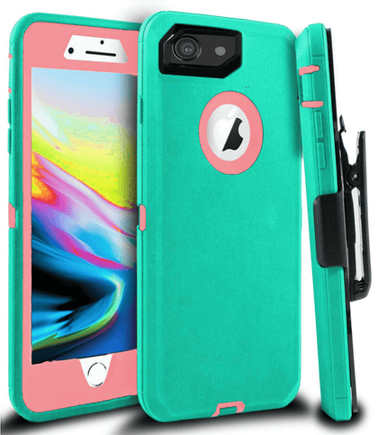 iPhone 7/8 Case(Belt Clip fit Otterbox Defender) Heavy Duty Protective Shockproof cover and touch screen protector with Belt Clip [Compatible for Apple iphone 7/8] 4.7 inch(AQUA MINT & PINK) - Place Wireless