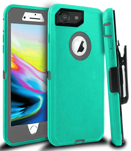 iPhone 7/8 Case(Belt Clip fit Otterbox Defender) Heavy Duty Protective Shockproof cover and touch screen protector with Belt Clip [Compatible for Apple iphone 7/8] 4.7 inch(AQUA MINT & GRAY) - Place Wireless