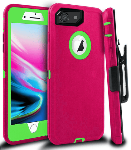 iPhone 7/8 Case(Belt Clip fit Otterbox Defender) Heavy Duty Protective Shockproof cover and touch screen protector with Belt Clip [Compatible for Apple iphone 7/8] 4.7 inch(PINK & GREEN) - Place Wireless
