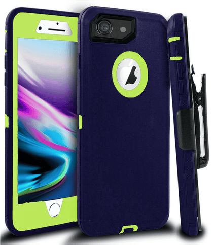 iPhone 7/8 Case(Belt Clip fit Otterbox Defender) Heavy Duty Protective Shockproof cover and touch screen protector with Belt Clip [Compatible for Apple iphone 7/8] 4.7 inch(BLUE NAVY & GREEN) - Place Wireless