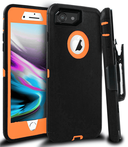 iPhone 7/8 Case(Belt Clip fit Otterbox Defender) Heavy Duty Protective Shockproof cover and touch screen protector with Belt Clip [Compatible for Apple iphone 7/8] 4.7 inch(BLACK & ORANGE) - Place Wireless