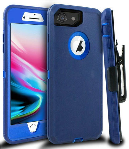 iPhone 7/8 Case(Belt Clip fit Otterbox Defender) Heavy Duty Protective Shockproof cover and touch screen protector with Belt Clip [Compatible for Apple iphone 7/8] 4.7 inch(BLUE NAVY & BLUE) - Place Wireless