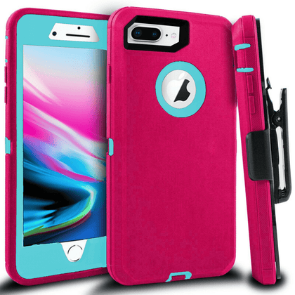 iPhone 7 Plus/8 Plus Case(Belt Clip fit Otterbox Defender) Heavy Duty Protective Shockproof cover and touch screen protector with Belt Clip [Compatible for Apple iphone 7 plus/8 PLUS] 5.5 inch(PINK & TEAL) - Place Wireless
