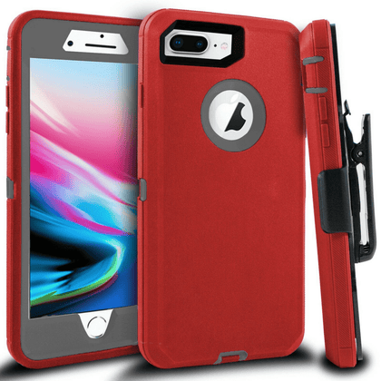 iPhone 7 Plus/8 Plus Case(Belt Clip fit Otterbox Defender) Heavy Duty Protective Shockproof cover and touch screen protector with Belt Clip [Compatible for Apple iphone 7 plus/8 PLUS] 5.5 inch(RED & GRAY) - Place Wireless