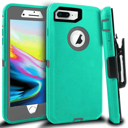 iPhone 7 Plus/8 Plus Case(Belt Clip fit Otterbox Defender) Heavy Duty Protective Shockproof cover and touch screen protector with Belt Clip [Compatible for Apple iphone 7 plus/8 PLUS] 5.5 inch(AQUA MINT & GRAY) - Place Wireless