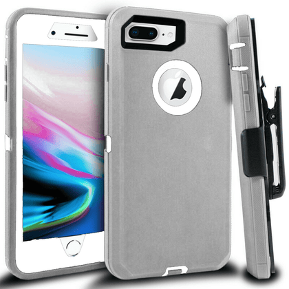 iPhone 7 Plus/8 Plus Case(Belt Clip fit Otterbox Defender) Heavy Duty Protective Shockproof cover and touch screen protector with Belt Clip [Compatible for Apple iphone 7 plus/8 PLUS] 5.5 inch(GRAY & WHITE) - Place Wireless