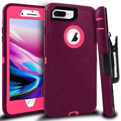 iPhone 7 Plus/8 Plus Case(Belt Clip fit Otterbox Defender) Heavy Duty Protective Shockproof cover and touch screen protector with Belt Clip [Compatible for Apple iphone 7 plus/8 PLUS] 5.5 inch(BURGUNDY & HOT PINK) - Place Wireless