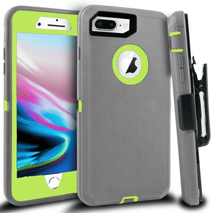 iPhone 7 Plus/8 Plus Case(Belt Clip fit Otterbox Defender) Heavy Duty Protective Shockproof cover and touch screen protector with Belt Clip [Compatible for Apple iphone 7 plus/8 PLUS] 5.5 inch(GRAY & GREEN) - Place Wireless