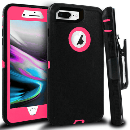 iPhone 7 Plus/8 Plus Case(Belt Clip fit Otterbox Defender) Heavy Duty Protective Shockproof cover and touch screen protector with Belt Clip [Compatible for Apple iphone 7 plus/8 PLUS] 5.5 inch(BLACK & PINK) - Place Wireless
