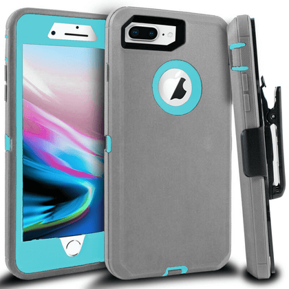 iPhone 7 Plus/8 Plus Case(Belt Clip fit Otterbox Defender) Heavy Duty Protective Shockproof cover and touch screen protector with Belt Clip [Compatible for Apple iphone 7 plus/8 PLUS] 5.5 inch(GRAY & TEAL) - Place Wireless