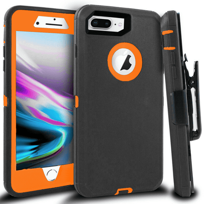 iPhone 8 Plus/7 Plus Case(Belt Clip fit Otterbox Defender) Heavy Duty Protective Shockproof cover and touch screen protector with Belt Clip [Compatible for Apple iphone 8 plus/7 Plus] 5.5 inch (GRAY & ORANGE) - Place Wireless