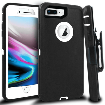 iPhone 8 Plus/7 Plus Case(Belt Clip fit Otterbox Defender) Heavy Duty Protective Shockproof cover and touch screen protector with Belt Clip [Compatible for Apple iphone 8 plus/7 Plus] 5.5 inch (BLACK & WHITE) - Place Wireless