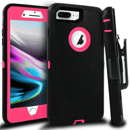 iPhone 8 Plus/7 Plus Case(Belt Clip fit Otterbox Defender) Heavy Duty Protective Shockproof cover and touch screen protector with Belt Clip [Compatible for Apple iphone 8 plus/7 Plus] 5.5 inch (BLACK & PINK) - Place Wireless