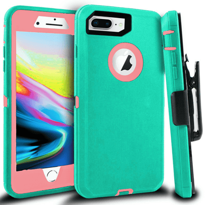 iPhone 8 Plus/7 Plus Case(Belt Clip fit Otterbox Defender) Heavy Duty Protective Shockproof cover and touch screen protector with Belt Clip [Compatible for Apple iphone 8 plus/7 Plus] 5.5 inch (AQUA MINT & PINK) - Place Wireless