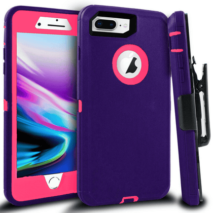 iPhone 8 Plus/7 Plus Case(Belt Clip fit Otterbox Defender) Heavy Duty Protective Shockproof cover and touch screen protector with Belt Clip [Compatible for Apple iphone 8 plus/7 Plus] 5.5 inch (PURPLE & PINK) - Place Wireless