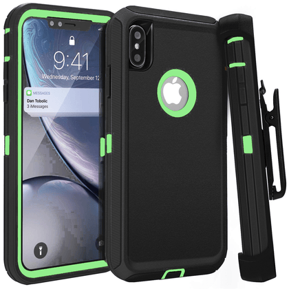 iPhone X/XS Case (Belt Clip fit Otterbox Defender) Heavy Duty Rugged Multi Layer Hybrid Protective Shockproof Cover with Belt Clip [Compatible for Apple iphone X/XS] 5.8 inch (BLACK & GREEN) - Place Wireless