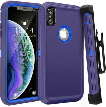 iPhone X/XS Case (Belt Clip fit Otterbox Defender) Heavy Duty Rugged Multi Layer Hybrid Protective Shockproof Cover with Belt Clip [Compatible for Apple iphone X/XS] 5.8 inch (BLUE & BLUE) - Place Wireless