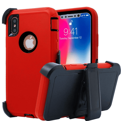 iPhone X/XS Case (Belt Clip fit Otterbox Defender) Heavy Duty Rugged Multi Layer Hybrid Protective Shockproof Cover with Belt Clip [Compatible for Apple iphone X/XS] 5.8 inch (RED & BLACK) - Place Wireless