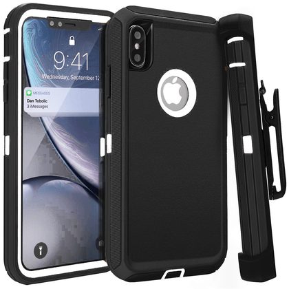 iPhone X/XS Case (Belt Clip fit Otterbox Defender) Heavy Duty Rugged Multi Layer Hybrid Protective Shockproof Cover with Belt Clip [Compatible for Apple iphone X/XS] 5.8 inch (BLACK & GRAY) - Place Wireless