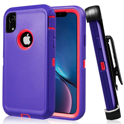 iPhone X/XS Case (Belt Clip fit Otterbox Defender) Heavy Duty Rugged Multi Layer Hybrid Protective Shockproof Cover with Belt Clip [Compatible for Apple iphone X/XS] 5.8 inch (PURPLE & PINK) - Place Wireless