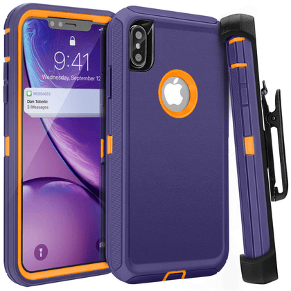 iPhone X/XS Case (Belt Clip fit Otterbox Defender) Heavy Duty Rugged Multi Layer Hybrid Protective Shockproof Cover with Belt Clip [Compatible for Apple iphone X/XS] 5.8 inch (BLUE & ORANGE) - Place Wireless