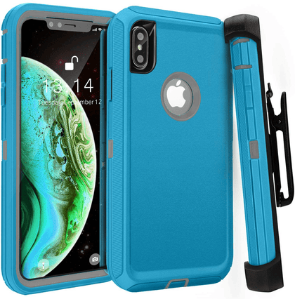 iPhone X/XS Case (Belt Clip fit Otterbox Defender) Heavy Duty Rugged Multi Layer Hybrid Protective Shockproof Cover with Belt Clip [Compatible for Apple iphone X/XS] 5.8 inch (BIG SUR & GRAY) - Place Wireless