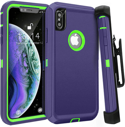 iPhone X/XS Case (Belt Clip fit Otterbox Defender) Heavy Duty Rugged Multi Layer Hybrid Protective Shockproof Cover with Belt Clip [Compatible for Apple iphone X/XS] 5.8 inch (BLUE & GREEN) - Place Wireless