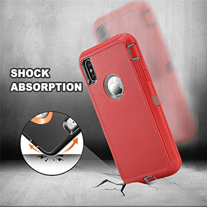 iPhone X/XS Case (Belt Clip fit Otterbox Defender) Heavy Duty Rugged Multi Layer Hybrid Protective Shockproof Cover with Belt Clip [Compatible for Apple iphone X/XS] 5.8 inch (RED & GRAY) - Place Wireless