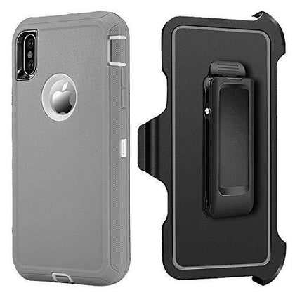 iPhone XR Case  (Belt Clip fit Otterbox Defender) Heavy Duty Rugged Multi Layer Hybrid Protective Shockproof Cover with Belt Clip [Compatible for Apple iphone XR] 6.1 inch (Gray & White) - Place Wireless